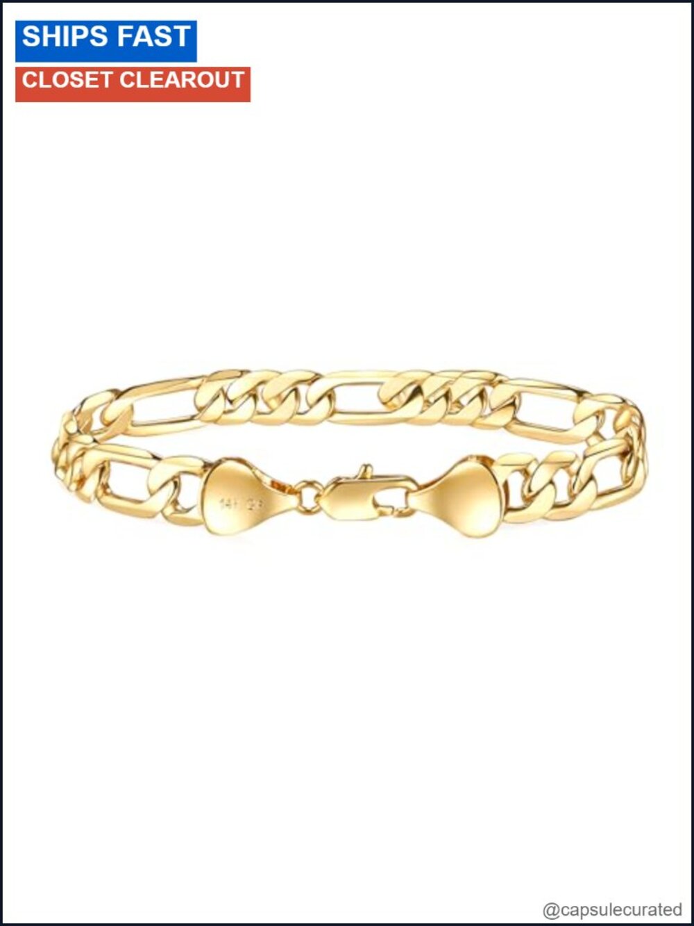 14K Gold Diamond-Cut Figaro Link Chain Bracelet for Men Women Dainty Jewelry